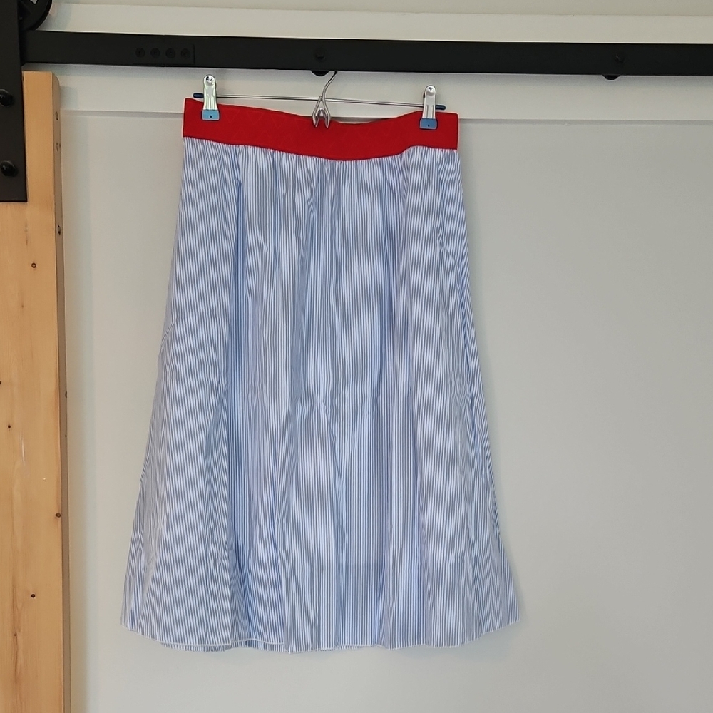 LuLaRoe Blue and White Midi A-Line Skirt with Pleats